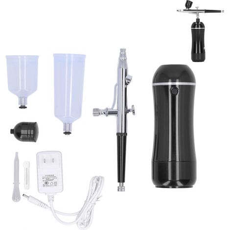 Kit de peinture aérographe portable rechargeable sans fil noir 100‑240V prise US, pistolet mini airbrush mains libres (1/5)