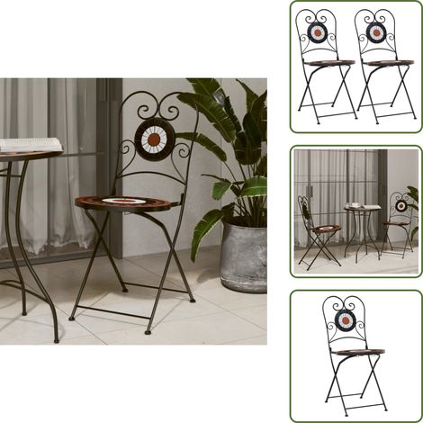 The Living Store Chaises de bistro pliables lot de 2 terre cuite blanc céramique - Chaise De Bistrot - Chaise Pliante - Mobilier De Jardin - Décoration Extérieure - Terrasse (1/5)