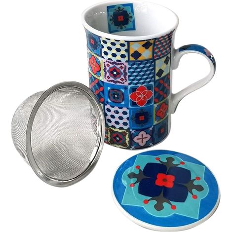 Mug Bleu en porcelaine avec infuseur - Carreaux de ciment