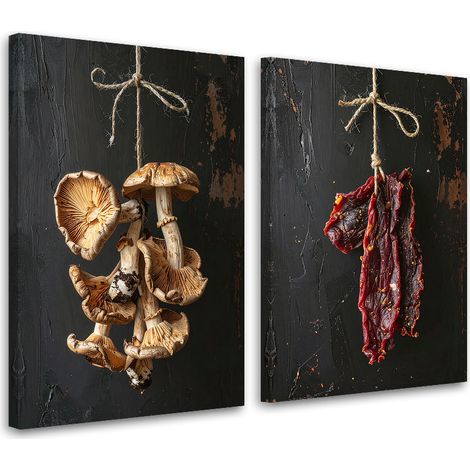 Set de tableaux sur toile  Champignons et viande séchés suspendus 2 x 40x60 (1/4)