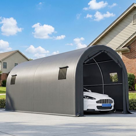 Garaje Exterior para Coche 3x6 m Impermeable con Tejido PE Resistente Marco de Metal Galvanizado UPF 30+ Gris Oscuro (1/5)