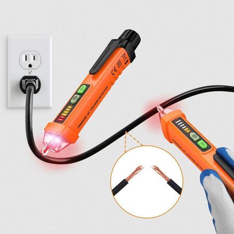 Berührungsloser Wechselspannungsprüfer in Stiftform, 12–1000 V, LED-Taschenlampe, akustisches Signal zur Erkennung von stromführenden/spannungslosen Leitern OUYLAF (1/4)