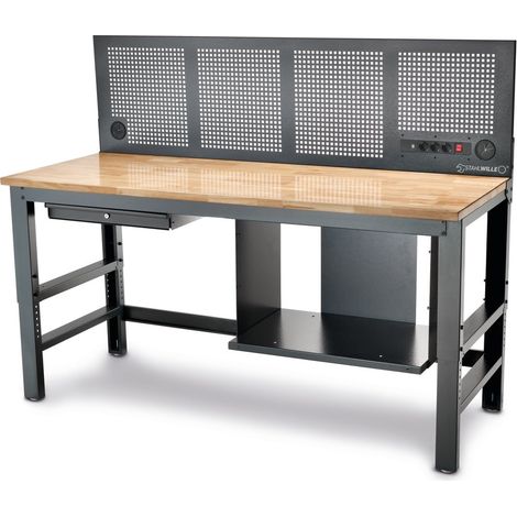 STAHLWILLE Werkbank WB 630 B2000xT725xH1281-1586mm Gummibaumanthrazitgrau / anthrazitgrau 1Schubladen Türen höhenverstellbar (1/5)