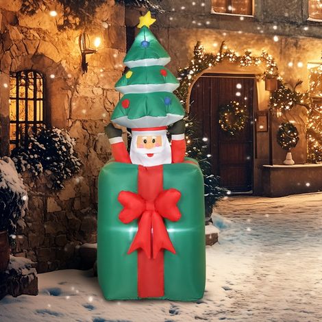 Sapin de Noël gonflable LED rouge et vert en polyester, décoration lumineuse pour intérieur et extérieur