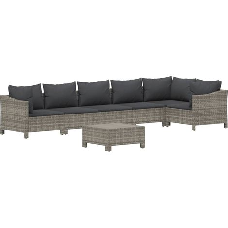 Mobili da giardino mobili da esterno Set di mobili da 7 pezzi con cuscini grigi in resina intrecciata 020017231