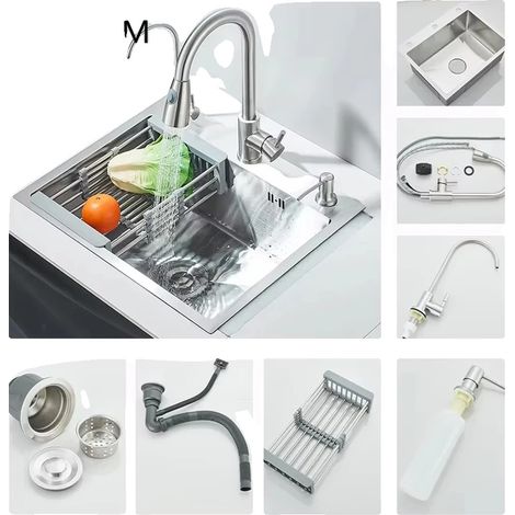 Évier de cuisine, acier inoxydable, installation sous plan, Nickel 55X45 L (1/2)