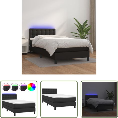 Kunstlederbett -  Boxspringbett mit Matratze & LED Schwarz 90x200 cm Kunstleder (1/5)