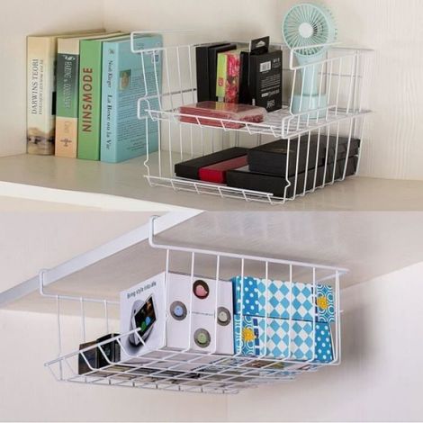 Panier de rangement sous tablette Paquet de 2 Panier de Rangement en Fil métallique pour Cuisine Bureau Garde-Manger Salle de (1/4)