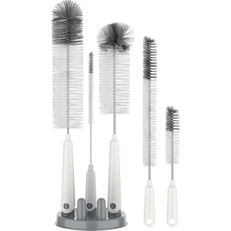 Ensemble de 5 Brosses Bouteille avec Support de Rangement, Goupillon Bouteille Brosse Biberon Bébé Thermos Gobelet Verre Tasse (1/5)