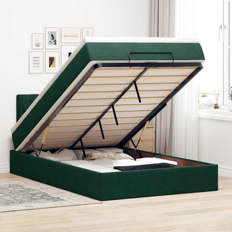 Lit ottoman avec matelas vert foncé 120x190 cm velours (1/5)