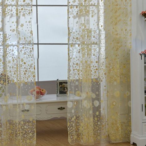 Voile Florale Translucide Innovante pour Salon, Bureau ou Chambre (Jaune, Polyester, 100x250cm) (1/4)