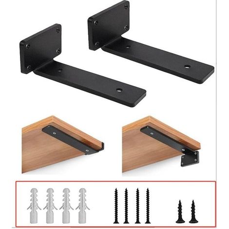 Lot de 2 supports d'étagère flottante de 20 cm (8 pouces), quincaillerie robuste dissimulée pour étagères en bois avec revêtement en poudre noir (1/5)