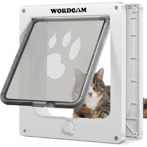 Chatière à 4 Positions pour Chat et Chien Porte Oscillante avec Fermeture Magnétique Blanche (1/5)