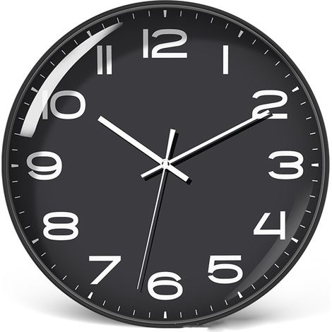 Horloge murale silencieuse 30 cm quartz bureau chambre noir cadre panneau ABS durable écologique sans odeur (1/5)