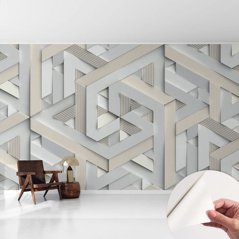 Papier peint adhésif décoratif avec colle pour salon chambre et bureau Installation rapide Formes illusoires 416x254 cm (1/5)