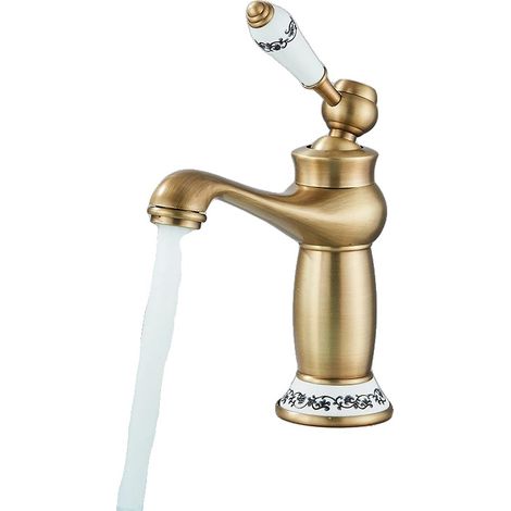 Grifo de lavabo, fabricado en latón, diseño para montaje sobre encimera, acabado en latón antiguo Q3 (1/2)