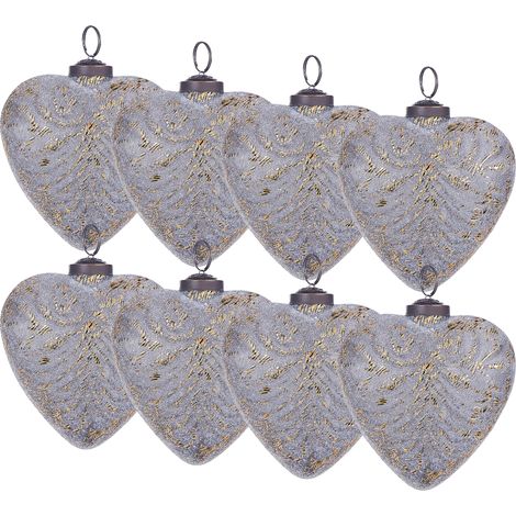 Conjunto de 8 bolas de Navidad de vidrio hechas a mano para colgar del árbol de Navidad en forma de corazón gris Feriable (1/5)