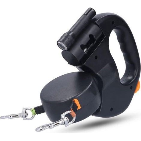 Laisse Double pour 2 Chiens,Laisse Chien Enrouleur pour Chien Jusqu'à 25kg/55 lb,Ruban en Nylon Solide Extensible à , avec (1/4)