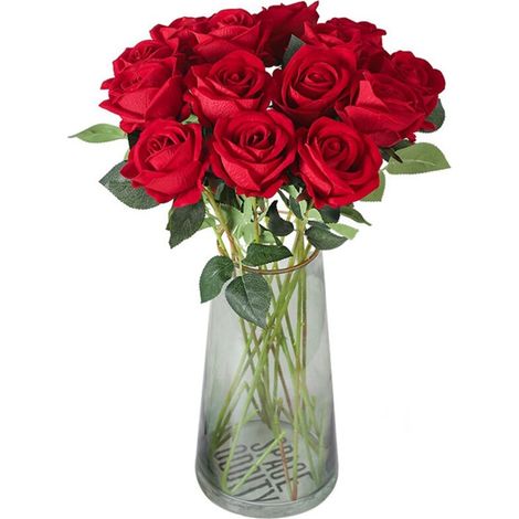 10 roses artificielles réalistes en flanelle, bouquet d'une seule fleur, roses artificielles, bouquet de fleurs pour mariage et décoration intérieure-AquaForge (1/5)