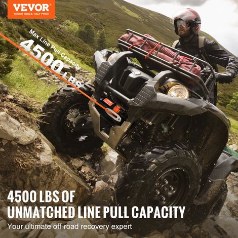 Treuil Électrique VTT UTV Capacité de Traction 2041 kg 12 V CC, Corde Synthétique 12 Brins Φ 0,6x1188,7 cm, Guide-câble, Télécommande Sans Fil et Filaire, Étanche IP55, pour Remorquage VTT UTV (1/5)