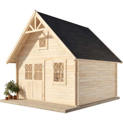 Alpholz Schwedenhaus Blockhaus aus Holz in Pinie, Holzhaus mit 44 mm Wandstärke inklusive Schlafboden Blockbohlenhaus (1/4)