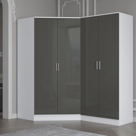 Reflect 2pc Wardrobe Bundle - 2 Door Corner + 2 Door Plain - Grey Gloss & Matt White