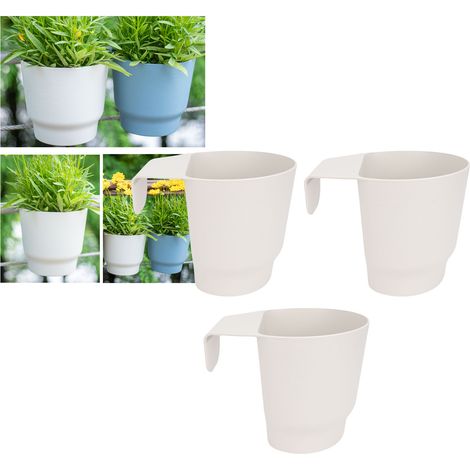 Maceta colgante de PP con sistema de drenaje eficiente, 3 macetas, jardinera para balcón, 18 x 17 x 13 cm, blanca (1/5)