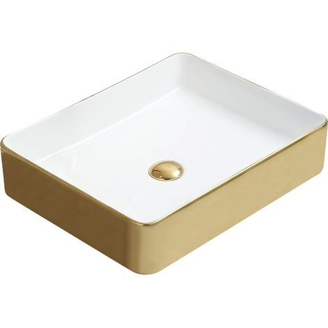 Mexen Estela lavabo de comptoir 50 x 40 cm, Blanc/Or - 22105053 (1/2)