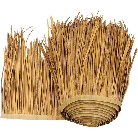 Tuile de Chaume Artificielle Fausse Paille Panneau Rouleau Plastique PE Toit en Décorative Palme Ignifuge pour Tiki Bar Parasol Abri Jardin Gazebos, Couleur Paille(Size:10m/32.8ft) (1/5)