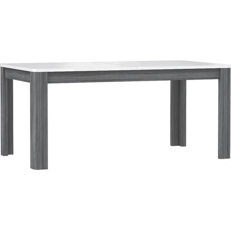 Table extensible 160-206 cm blanc laqué décor chêne gris – Accueille jusqu'à 8 personnes – Finition contemporaine – Meubletmoi (1/5)