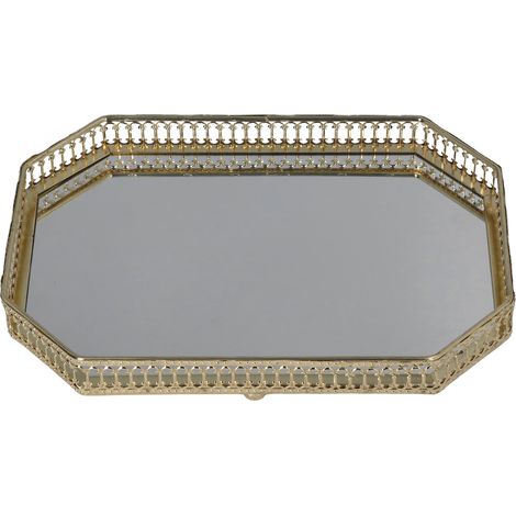 Plateau Miroir Style Américain Grand Plateau Décoratif Géométrique pour Salle de Bain et Maison (1/5)
