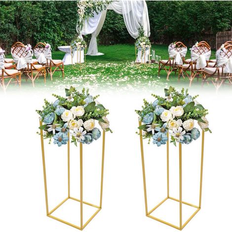 Lot de 2 Support en métal de fleurs - Colonne dorè de fleurs -avec plaque acrylique - Décoration de mariage de fête, ARCEAU (1/4)
