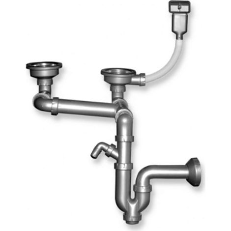 Novaservis Sifones - Sifón para fregadero doble 89 mm con rebosadero, plástico NSP620 (1/2)