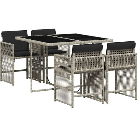 Maison Exclusive - Set Pranzo da Giardino 5pz con Cuscini Grigio Chiaro Polyrattan