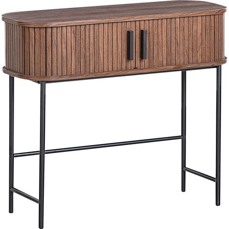 Table Console Retro en MDF 80 x 30 cm Pieds en Métal Porte Coulissante Marron Foncé Bradley (1/5)
