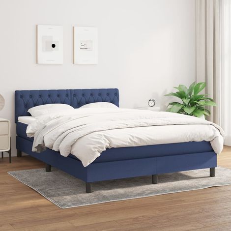 vidaXL Sommier à lattes de lit avec matelas Bleu 140x190 cm Tissu (1/5)