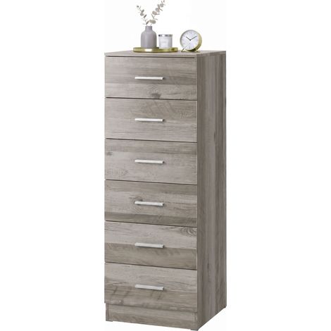 Commode haute à 6 tiroirs, avec système anti-basculement, 40 x 40 x 110 cm, gris clair (1/5)