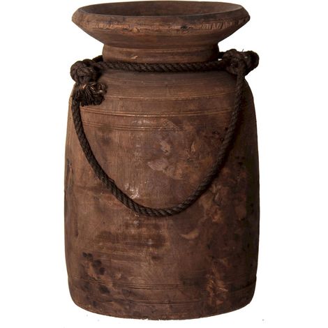 Vase ethnique en teka recyclé pour déco unique - Marron vieilli aspect naturel (1/4)