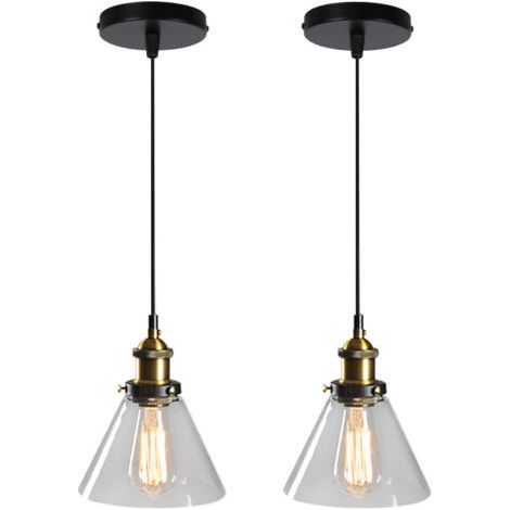 royaluxe- 2PCS Lustre Rétro Suspension Luminaire D'Intérieur Industriel E27 Plafonnier En Verre Noir Pour Chambre Cuisine Salon Hôtel