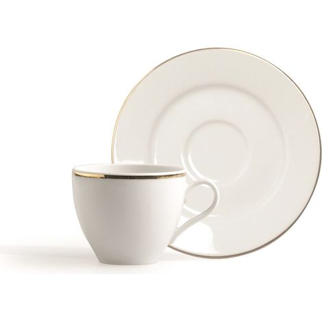 Excelsa Gold Tazza Caffe' con Piattino, Porcellana, Bianco/Bordo Oro, 12 Centimeters cm, 2 unità