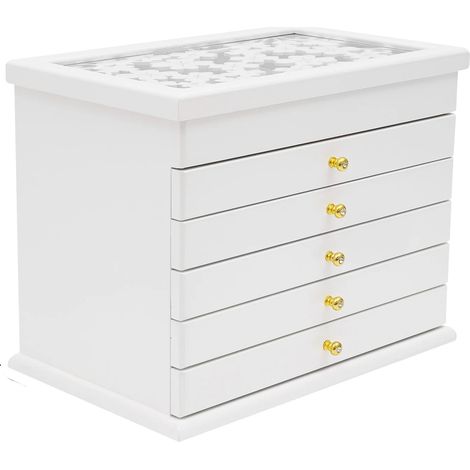 Organizador de joyas, diseño vintage, almacenamiento personalizable, blanco. (1/2)
