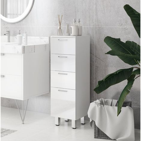 Mueble baño estrecho con 4 cajones brillo blanco OKMYHOME (1/5)