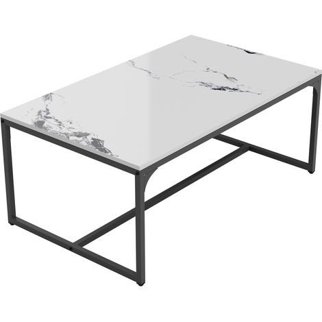 Unho – Table basse rectangulaire en pierre frittée blanche – Plateau lisse anti-rayures – Cadre aluminium imperméable – 100×60×40cm