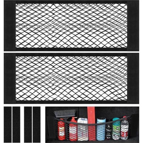 Red para equipaje de coche - Red para maletero - Organizador de coche - Con velcro - 60 x 25 cm - Negro (1/5)