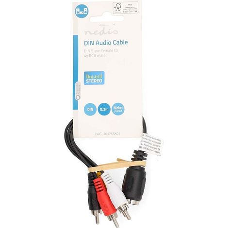 Nedis DIN-Audio-Kabel / DIN 5-Pin Buchse / 4x RCA Stecker / Vernickelt / 0.20 m / Rund / PVC / Schwarz / Label