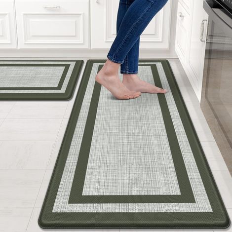 PVC Kitchen Floor Mat, Teslin Texture, Anti-fatigue, Non-slip, Oil-proof, No-wash, Suitable for Home Use - Teslin Texture 2, Green - 44 x 150 x 1.0cm