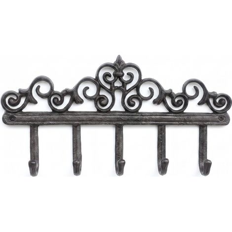 Patères murales vintage en fonte à motifs floraux – Porte-manteau mural robuste à 5 crochets – Support décoratif pour entrée, salle de bain ou garage (1/5)