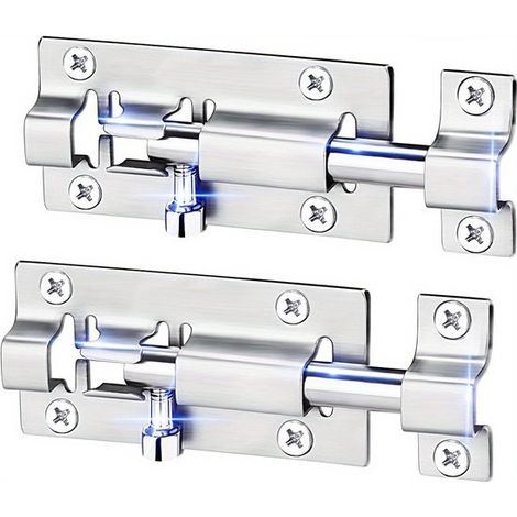 Lot de 2 verrous de porte – verrou de porte – pêne dormant – pêne coulissant de 7,6 cm – Pour portes – Acier inoxydable – Argent
