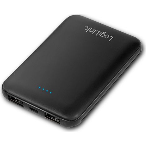 LogiLink 5000 mAh Powerbank mit 2x USB-A, ultradünn, schwarz, LED-Ladegerät (1/5)