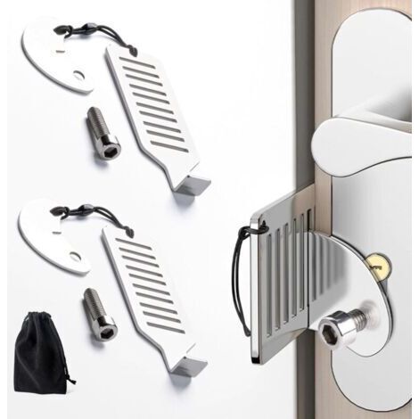 2 Pièces Serrure de Porte Portable, Verrou Porte de Sécurité à Intérieur, Verrouillage de Voyage, Verrou Confidentialité avec Sac de Rangement pour École, Hôtel, Maison, Appartement (1/5)